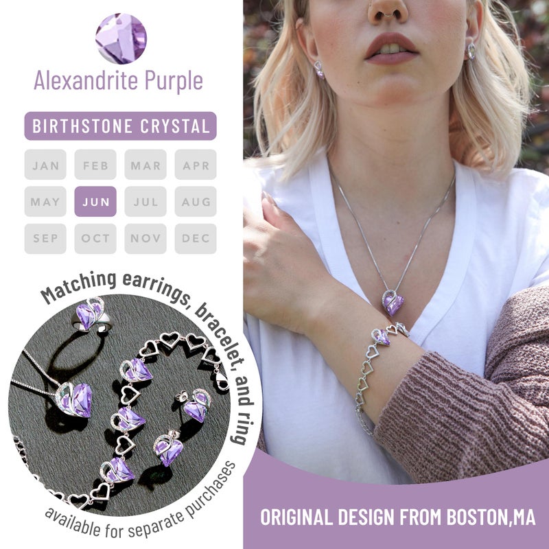 Leafael Valentine's Day Gift Necklaces for Women, Infinity Love Birthstone Heart Pendant with Alexandrite Light Purple Crystal for June, Birthday Jewelry Gifts for Her, Mom, and Wife, Silver Plated, 18 + 2 inch Chain - Image 4